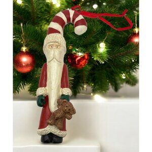 Vtg Kurt S Adler Santa Claus Candy Cane Christmas Ornament Holding Teddy Bear